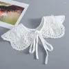 Bow Ties Elegant White Shirt Fake Collar For Women Detachable Shawl Wrap False Necklace Scarf Embroidery Short