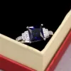 Band Rings Blue Square Cut Women Ring Design Gracy Lady Luxury Inlaid Zircon Female Jewelry Wedding