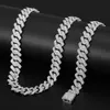 Strands Strings 15mm Miami Prong Cuban Chain Link Silver Color Necklaces 2 Row Full Iced Out Bracelet Set for Mens Hip Hop Chains 230202