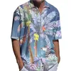 Casual shirts voor heren luxe mannen oversized shirt planten print halve mouw tops herenkleding hawaiian bijpassende vest blouses high-end