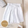 Shorts pour femmes Femmes Mode d'été Style coréen Pur Lin Large Jambe Bureau Dame Couleur Solide Taille élastique Casual Harajuku Ulzzang Y2302