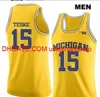 Anpassade män ungdomskvinnor vintage Michigan Wolverines Jon Teske #15 baskettröja storlek S-4XL 5XL eller anpassad något namn eller nummer tröja