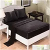 set di biancheria da letto lenzuolo piatto in seta federe con angoli Twin Fl Queen King Size Nestl Set con tasca profonda Black Drop Delivery Home Garden Dh3Yz