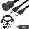 Computerkabels Dashboard USB-extensie 1m kabel met stofdichte deksel Dual-Port USB3.0 Paneel ingebed Auto Boat Waterdicht koord