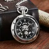 Montres de poche Vintage couronnes Design sculpté numéro cadran noir montre mécanique hommes chaîne Unique creux Steampunk horloge