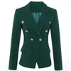 Trajes para mujer Blazer de diseñador Botones de león de metal Chaqueta cruzada Slim Fit Verde oscuro