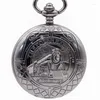 Montres de poche Top marque Vintage rétro Locomotive Steampunk montre mécanique hommes collier pendentif cadran noir avec chaîne Fob PJX1356