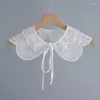 Bow Ties Elegant White Shirt Fake Collar For Women Detachable Shawl Wrap False Necklace Scarf Embroidery Short