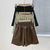 Women's Shorts 9013 Autumn Winter Pu Leather For Women Fashion Cool Chic Streetwear Elastic High Waist Korean Style Straight Short Y2302