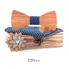 Bow Ties 3D Mens Tood Tie Handkakor Manschettknappar Brosches Set Classic Solid Wood Bowtie Suit Wedding Gravata Cravate