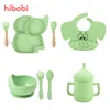 Cups Dishes Utensils 368 PCS Baby Soft Silicone Sucker Plate Elephant Printed Bibs Nonslip Tableware Bowl Childrens Feeding Sets BPA Free 230203