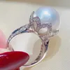 Solitär-Ring Luxus Imitation Perle Ringe für Frauen Brillante CZ Silber Farbe Temperament Elegante Weibliche accessoires Hochzeit Schmuck Y2302