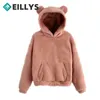 Kadın Hoodies Sweatshirts Sonbahar Kış Teddy Uzun Kollu Ayı Kulak Hood Sweatshirt Sevimli Peluş Sıcak Saray Hoodie Kalın Top 230202