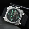 2023 Wristwatches Men Automatic Mechanical Watch Bell Brown Leather Black Rubber Ross Wristwatches Multifunction Six Stitches vv01