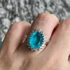 حلقة Solitaire Cemnity Classic Paraiba Tourmaline مع أحجار كريمة الشكل البيضاوي 925 Sterling Silver Charm Female Fine Fine Jewelry Gift Y2302