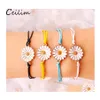 Charm Bracelets Handmade Wax Thread Woven Mtilayer Friendship Braided Bracelet String With Chrysanthemum Flower For Women Summer Dro Otxg3