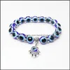 Beaded Strands 2Pcs Evil Turkish Eye Hamsa Beaded Bracelet 7 Chakras Gemstone Lava Stone Fatima Hand Charm Bracelets Drop Delivery J Otmwo