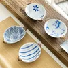 Plates Simple Japanese Style Ceramic Binaural Cute Dipping Soy Sauce Dish Handpainted Bowls For Snack Fruit Salad