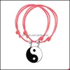 Bracelets de charme 2 pièces/lot Vintage corde réglable Couple Bracelet bijoux à la main Yin Yang charmes noir blanc rouge fait à la main livraison directe Otb76