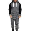 Men's Tracksuits FallWinter Pajamas Onesie Adult Home Wear Patchwork Casual Hoodie Printed Zipper Suit 230203