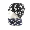 Berets 2023 Cotton Autumn Winter Skullies Cap Beanie Hat Star Print Turban Scarf Dual Use for Men and Women 64