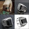 Solitaire ringringen voor mannen retro klassiek Thai sier Dark So Imitation Black Agate Open Trend Fourclaw edelsteen heren sieraden Luckyha Dh1HQ