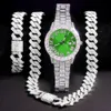 Bracelet Necklace watchbracelet Hip Hop Rapper Cuban Chain Gold Color Iced Out Paved For Men African Jewelry Kit 230202