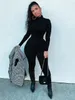 Women's Jumpsuits Rompers Hugcitar Long Sleeve Solid Turtleneck Skinny Bodycon Jumpsuit Autumn Winter Women Fashion Streetwear Casual Romper 230203