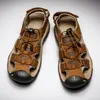 Leer Leer Echte comfortabele klassieke slippers Zomerheren Sandalen Big Soft Soft Outdoor Casual Shoes Men 230203 501
