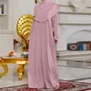 Ethnic Clothing Abaya Dubai Solid Color Hijab Two-piece American Caftan Corset Dress Abayas For Women Muslim Fashion