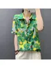 Women's Blouses & Shirts Summer European Women Cotton Linen Print Short Sleeve Shirt Casual Pockets Loose Tops Clothes M229Women's