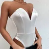 Womens Dress Sexy Deep V Denim Sling Tube Tops Femmes Matériel confortableVêtements Combinaison d'été