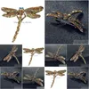 Pins Broscher Kristall Vintage Dragonfly För Kvinnor Stor Insekt Brosch Pin Mode Klänning Kappa Tillbehör Söta Smycken Drop Delivery Dhkjy