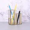 Storage Boxes Glass Copper Hexagon Composite Pen Holder Makeup Brush Box Multifunction Desktop Organizer Office Accessories