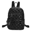 Backpack Quilted Cotton-Padded Nylon Rhombic Lattice College Bookbag Fashion Winter Casual Portable Soft For Female Girls