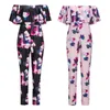 Kobiety Jumpsuits Rompers 2023 Sexy Women Ladies Off ramion Ruffle Chifon Playsit Party Club Floral Print Druku