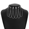 Choker Punk Black PU Leather Women Necklaces Silver Color Metal Chain Tassel Necklace 2023 Gothic Party Jewelry