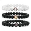 Hebras de cuentas Béisbol Charm 8Mm Lava Rock Beads Cadenas Para Mujeres Hombres Turquesa Piedra Natural Deportes Elasticidad Brazalete Moda Diy Otpub