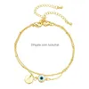 Anklets Fashion Jewelry Gold Plated Evil Eye Anklet For Women Double Layer Chain Letter A Blue Eyes Bracelet Drop Delivery Dhert