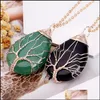 Pendant Necklaces Women Tree Of Life Necklace Natural Stone Pendants Gold Color Wire Wrap Gem Pink Quartz Tiger Eye Green Suspension Otkgu