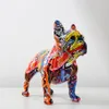 Dekorative Objekte Figuren Kreativität Moderne bunte Französische Bulldogge Statue Großhandel Graffiti Büro Ornamente Drucken Harz Hund Home Decor Crafts 230204