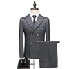 Męskie garnitury męskie garnitur w paski Gary Classic Grey Wedding 3 Stylish Slim Clothing Homme Mariage Business
