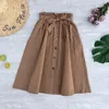 Tweede stuk jurk herfst elegante rokken dames elastische taille knoppen strik gestrekte rok met zak vrouwelijke massieve kleur rok