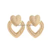 Stud Fashion Jewelry Heart Earrings Hollowed Metal Double Peach Drop Delivery Dhqju