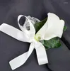 Decorative Flowers Handmade Corsages White PU Calla Lily Artificial Flower Wedding Supplies Groom Boutonniere Bride Bridesmaid Hand Wrist