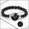 Beaded Strands Luminous 12 Zodiac Sign Bracelets For Women Men Glow In The Dark Constellation Charm Beads Chains Fashion Birthday J Ottsc