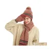 Şapkalar Eşarplar Eldivenler Setler Sonbahar Kış Kadınlar Örme Şapka Sıcak Beanie Kapaklar Scarf 3pcs/Set Damla Teslimat Moda Aksesuarları Şapkalar GL DH7FS