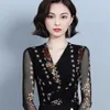 Ethnic Clothing 2023 Chinese Harajuku Tops V-neck National Flower Print Women Base Shirt Traditional Style Mesh T-shirt