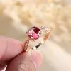 Wedding Rings Classic Four Claw Round Stone Ring Pink Yellow Zircon Engagement Boho Gold Color For Women Minimalist Jewelry