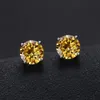 New Fashion 925 Sterling Silver Gold Plated 1CT Red Blue Yellow Moissanite Diamond Earrings Studs for Men Women Nice Gift